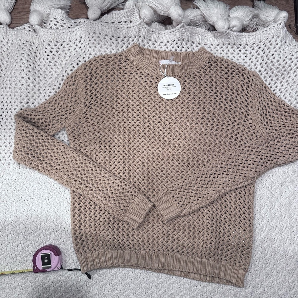 NEW ISALIS ELVIA CROCHET/SWEATER IN SAND TAN SMALL Women's